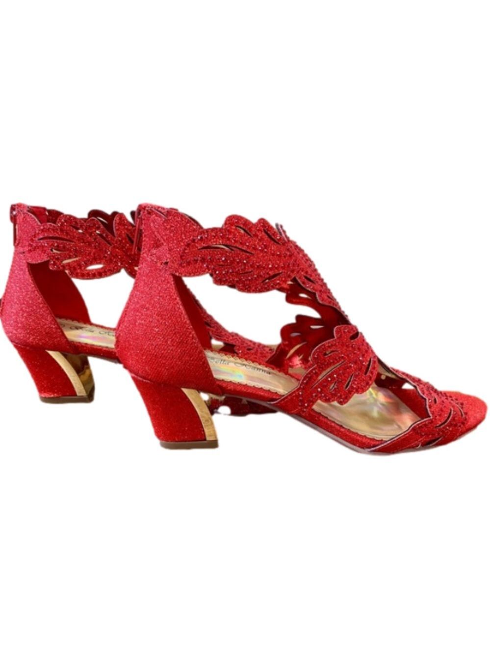 Red Rhinestone Open Toe Heels
